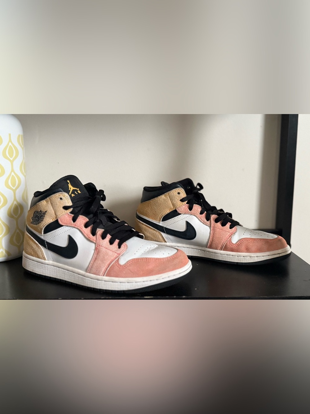Jordan Mid-Top Sneakers in Pink, Tan & Black